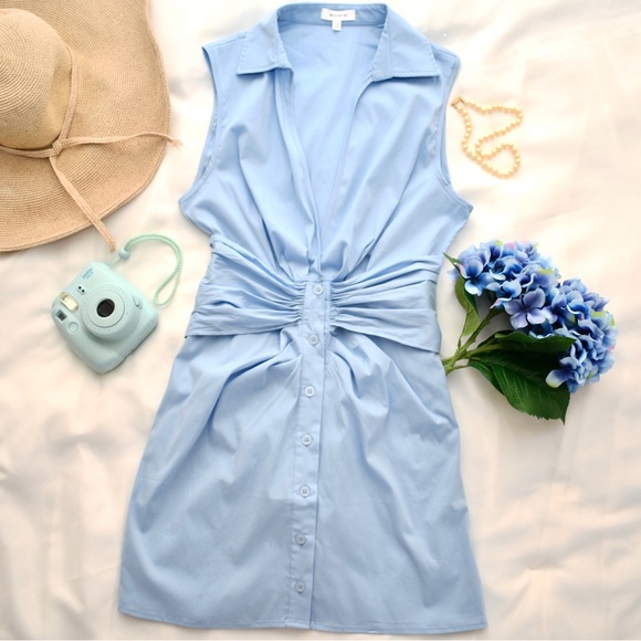 V-Neck Poplin Sleeveless Dress with Bow - Picture 3 of 4